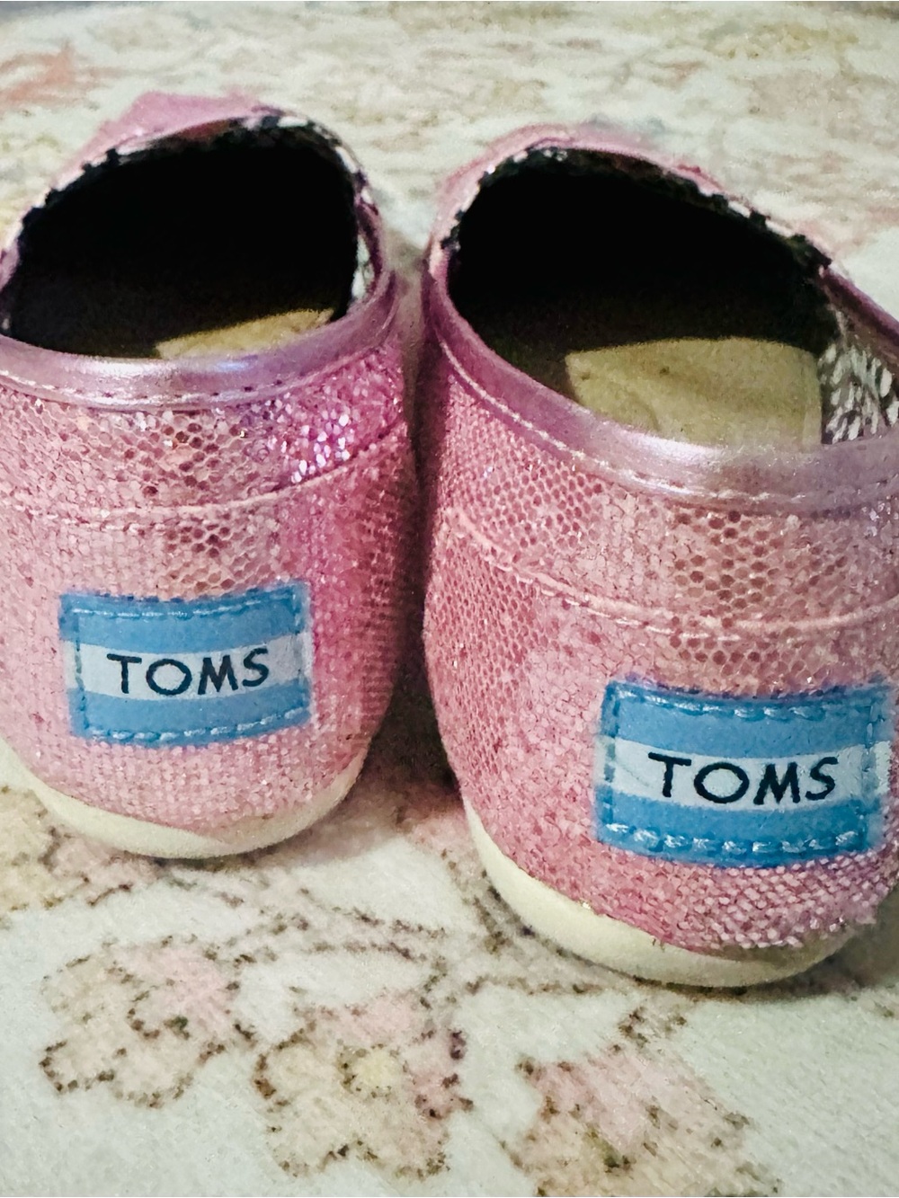 Toms Womens Pink Sparkle Slip-On Loafers Shoes W7 - Picture 7 of 8